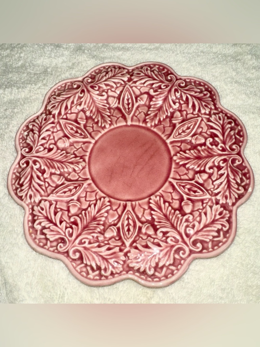 Vintage Decma Portugal Pink Ceramic Oak Leaf 7" Salad Plate 1989 AS IS Read